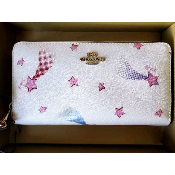 COACH Boxed Long Zip Around Wallet With Disco Star Print Chalk Multi C7351 NWT - Picture 2 of 8